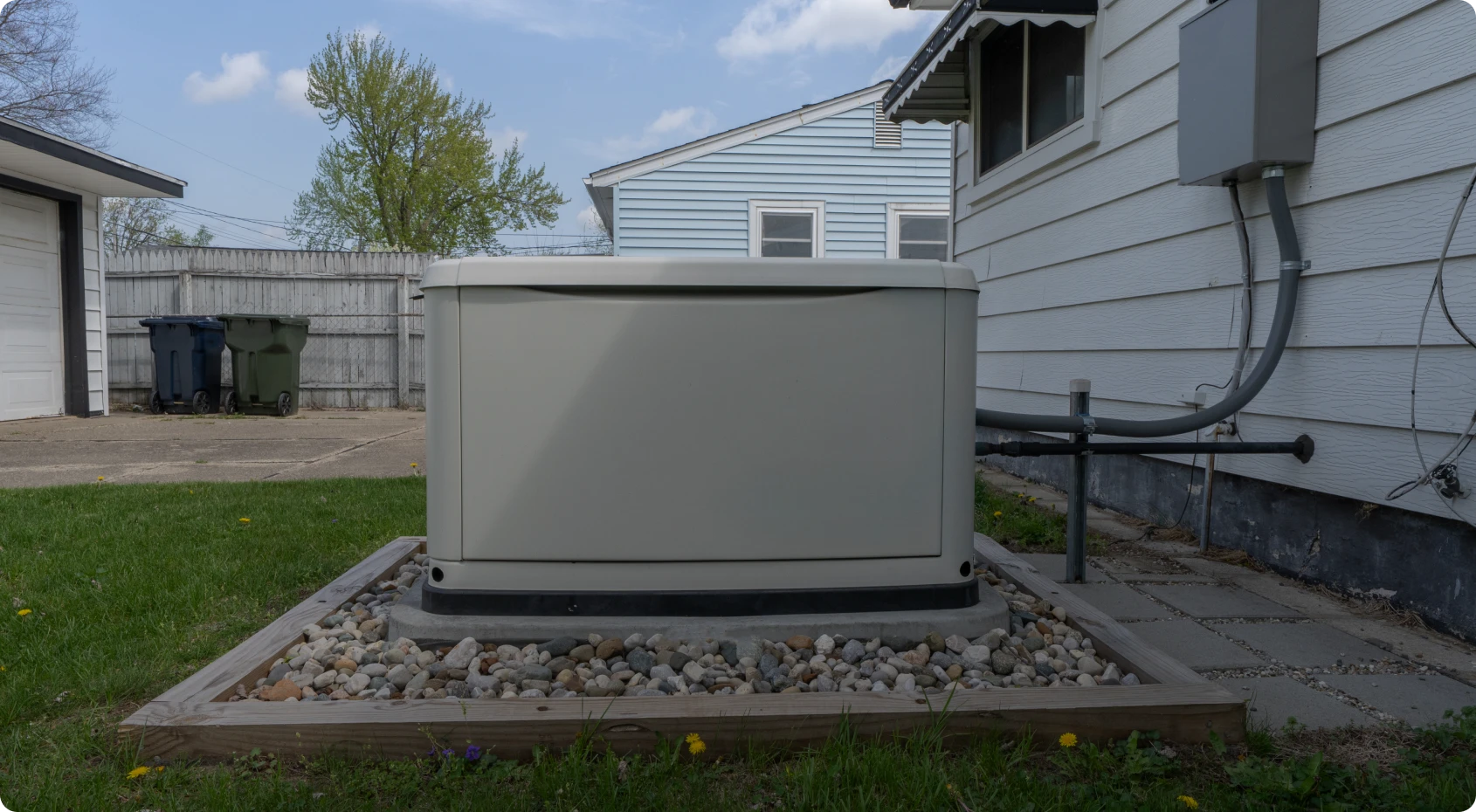 Backup generator on concrete slab